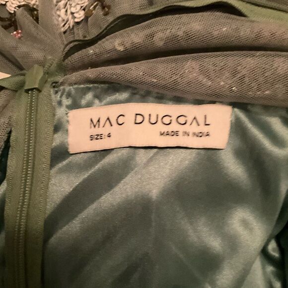 MAC DUGGAL 5716 Green Sequined Floral Long Sleeve High Neck Midi Dress - Picture 14 of 15